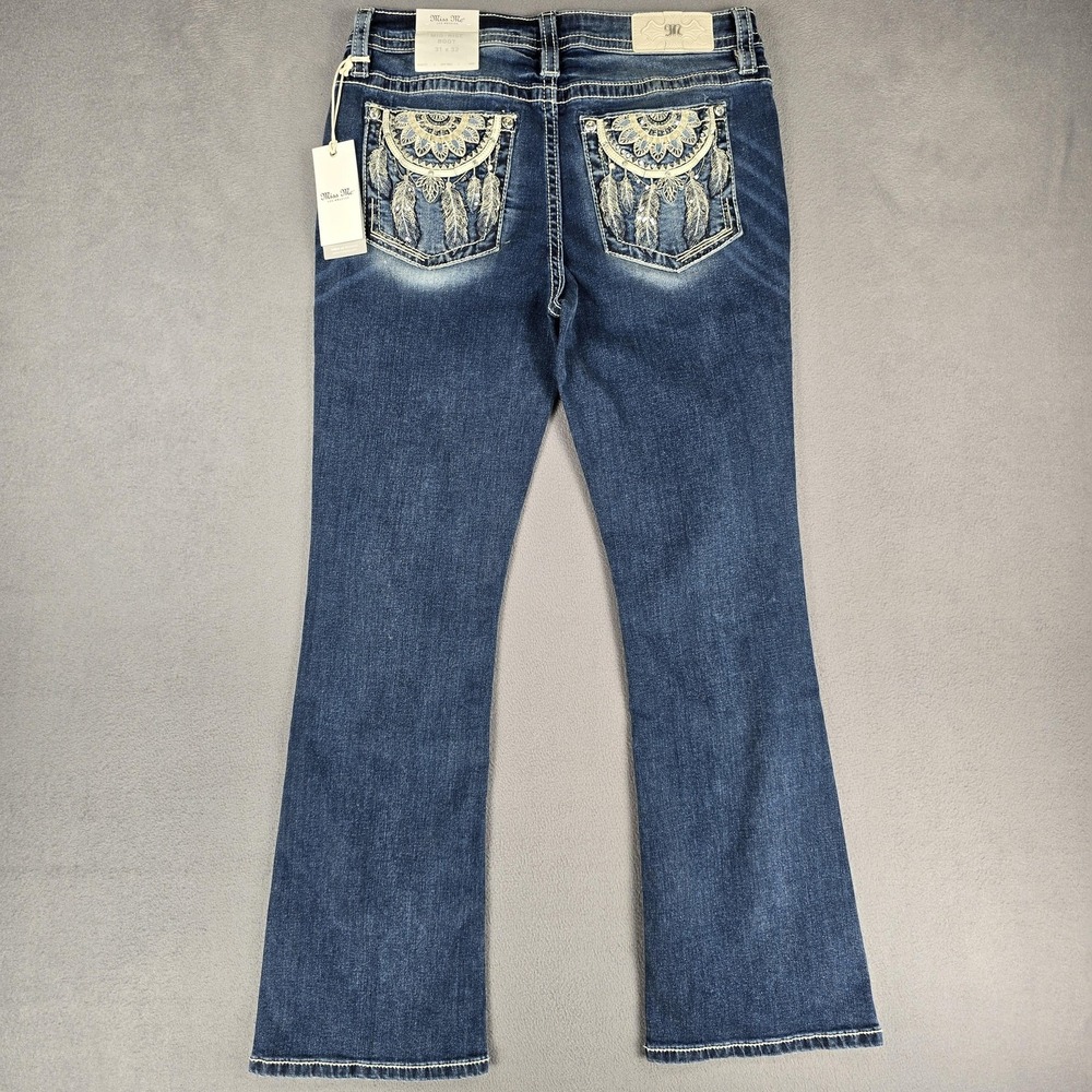 Miss Me Jeans Womens 31x32 Blue Mid Rise Bootcut Embroidered Pockets Denim NWT - Picture 3 of 13